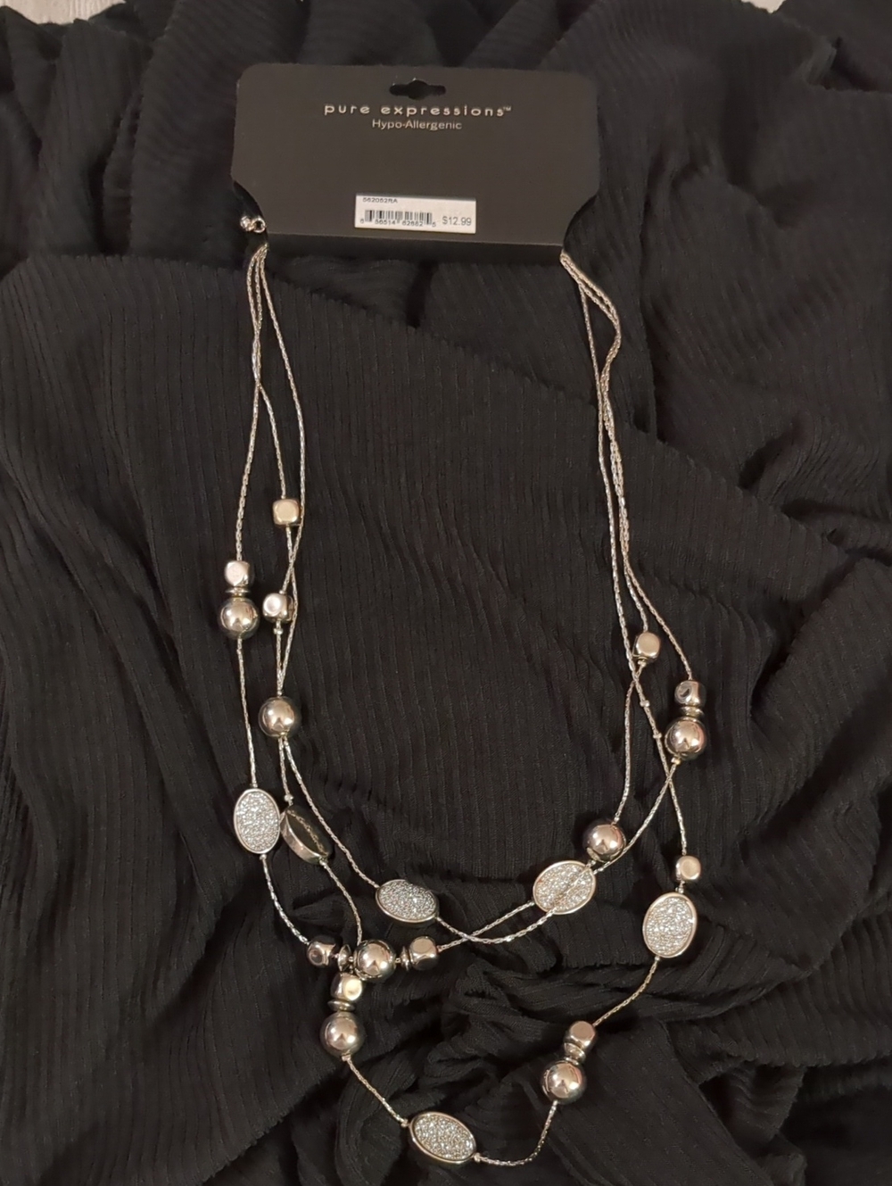 Expressions Silver Layered Bead and Pave Accent Necklace